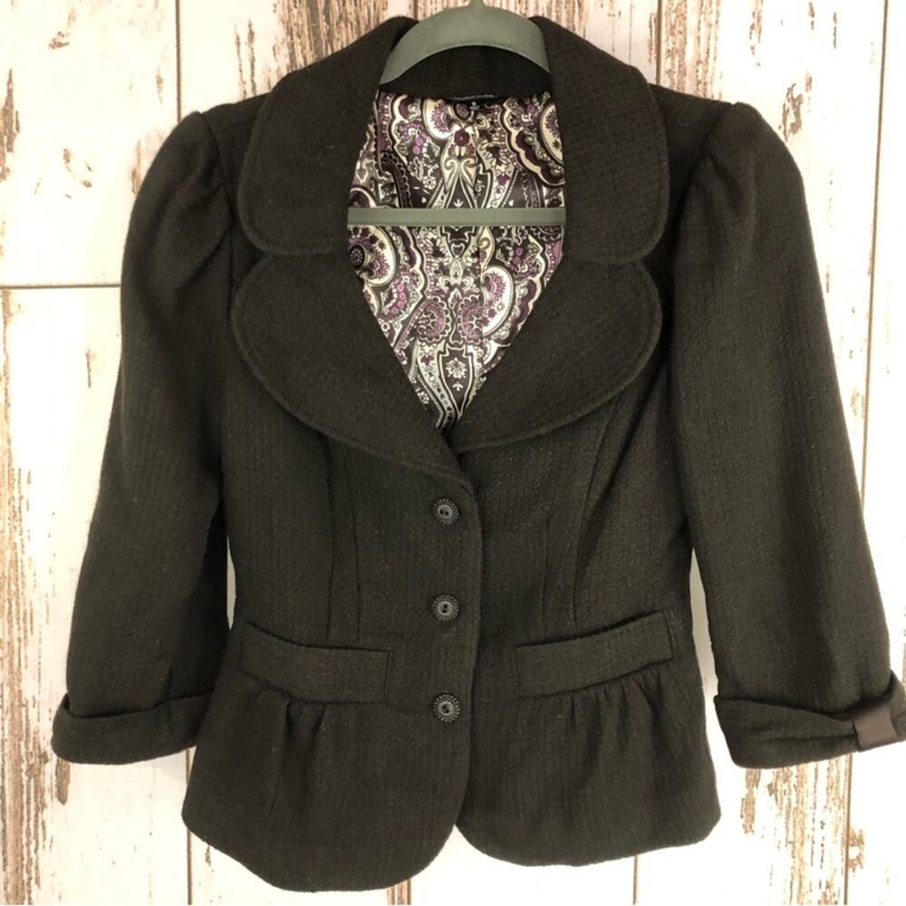 Maurices Black Peplum Blazer with Paisley Purple Lining